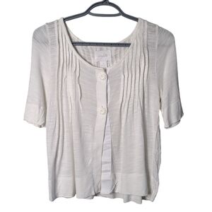 Deletta White Sleeved Pleated Button Modal Top Size Small